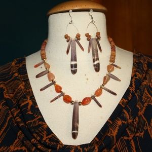 SOLD!! Orange Stone and Glass Bead Necklace & Earr